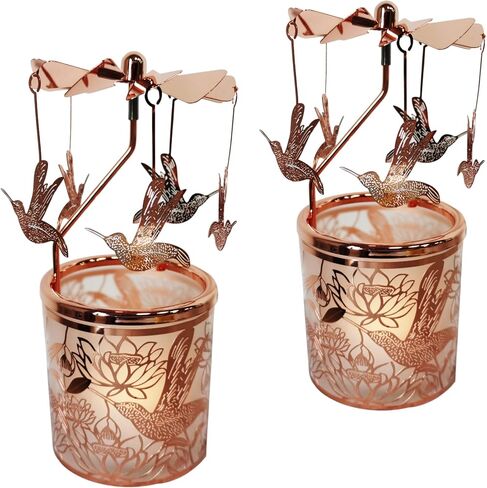 Rotary Candle Holder Spinning Tea Light Candleholder Carousel Candlestick Holder for Mothers and Children Festival Gift (Rose Gold Hummingbird) in Kuwait