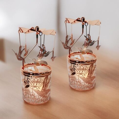 Rotary Candle Holder Spinning Tea Light Candleholder Carousel Candlestick Holder for Mothers and Children Festival Gift (Rose Gold Hummingbird) in Kuwait