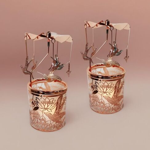 Rotary Candle Holder Spinning Tea Light Candleholder Carousel Candlestick Holder for Mothers and Children Festival Gift (Rose Gold Hummingbird) in Kuwait
