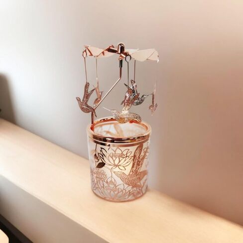 Rotary Candle Holder Spinning Tea Light Candleholder Carousel Candlestick Holder for Mothers and Children Festival Gift (Rose Gold Hummingbird) in Kuwait