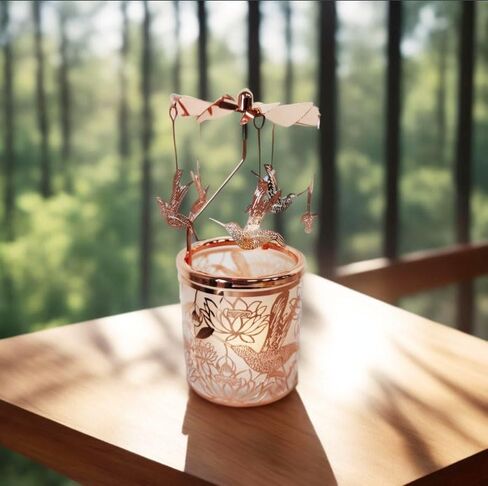 Rotary Candle Holder Spinning Tea Light Candleholder Carousel Candlestick Holder for Mothers and Children Festival Gift (Rose Gold Hummingbird) in Kuwait