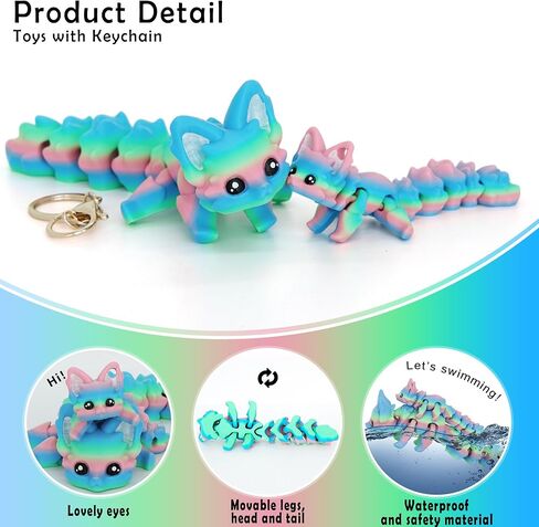 Cute 3D Printed Carly Fox 7.5 Inches Articulated Fidget with 4.7 Inches Flexi Foxes Keychain Print Model Flexible Creature, Home Desk Decor Gift, Candy in Saudi Arabia