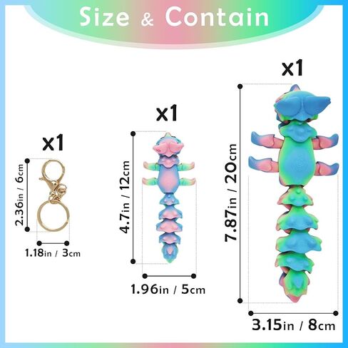 Cute 3D Printed Carly Fox 7.5 Inches Articulated Fidget with 4.7 Inches Flexi Foxes Keychain Print Model Flexible Creature, Home Desk Decor Gift, Candy in Saudi Arabia