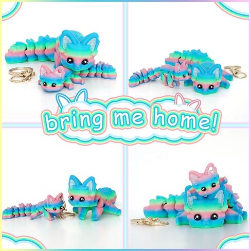 Cute 3D Printed Carly Fox 7.5 Inches Articulated Fidget with 4.7 Inches Flexi Foxes Keychain Print Model Flexible Creature, Home Desk Decor Gift, Candy in Saudi Arabia