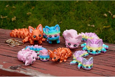 Cute 3D Printed Carly Fox 7.5 Inches Articulated Fidget with 4.7 Inches Flexi Foxes Keychain Print Model Flexible Creature, Home Desk Decor Gift, Candy in Saudi Arabia
