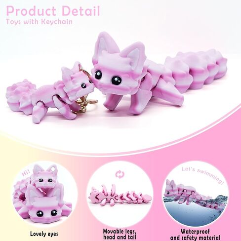 Cute 3D Printed Carly Fox 7.5 Inches Articulated Fidget with 4.7 Inches Flexi Foxes Keychain Print Model Flexible Creature, Home Desk Decor Gift, Candy in Saudi Arabia