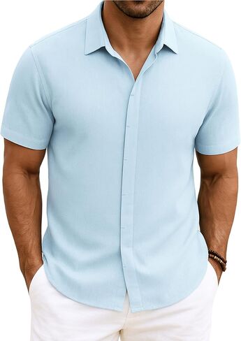 Enlision Mens Casual Shirts Short Sleeve Button Down Shirt Fashion Textured Lightweight Summer Beach Shirt for Men in Kuwait