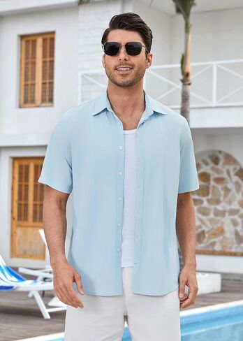 Enlision Mens Casual Shirts Short Sleeve Button Down Shirt Fashion Textured Lightweight Summer Beach Shirt for Men in Kuwait