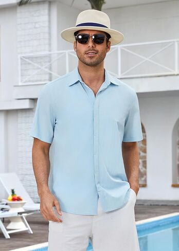 Enlision Mens Casual Shirts Short Sleeve Button Down Shirt Fashion Textured Lightweight Summer Beach Shirt for Men in Kuwait