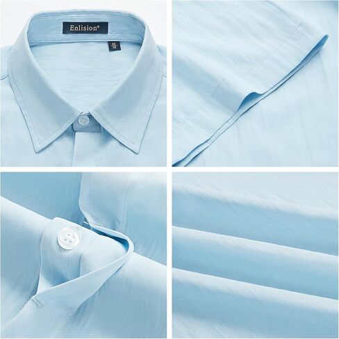 Enlision Mens Casual Shirts Short Sleeve Button Down Shirt Fashion Textured Lightweight Summer Beach Shirt for Men in Kuwait