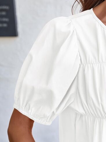 Tankaneo Womens Puff Sleeve Peplum Babydoll Tops Summer Smoked Smoked Cotton Thirts Therts Lose Lourd Flouse Pluse in Kuwait
