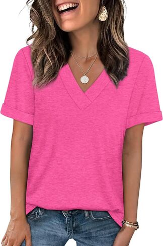 WIHOLL Womens Summer Tops Short Sleeve Basic Casual V Deck T Shirts Trendy Fashion 2025 in Kuwait