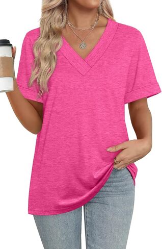 WIHOLL Womens Summer Tops Short Sleeve Basic Casual V Deck T Shirts Trendy Fashion 2025 in Kuwait