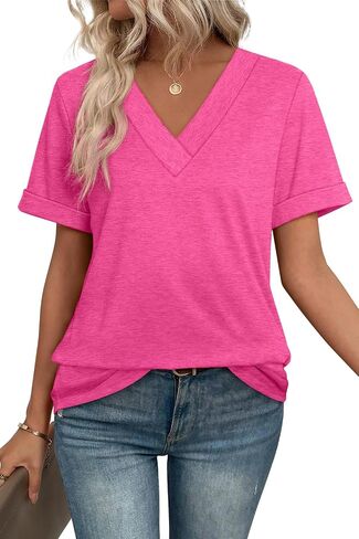 WIHOLL Womens Summer Tops Short Sleeve Basic Casual V Deck T Shirts Trendy Fashion 2025 in Kuwait