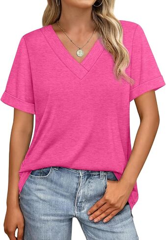 WIHOLL Womens Summer Tops Short Sleeve Basic Casual V Deck T Shirts Trendy Fashion 2025 in Kuwait