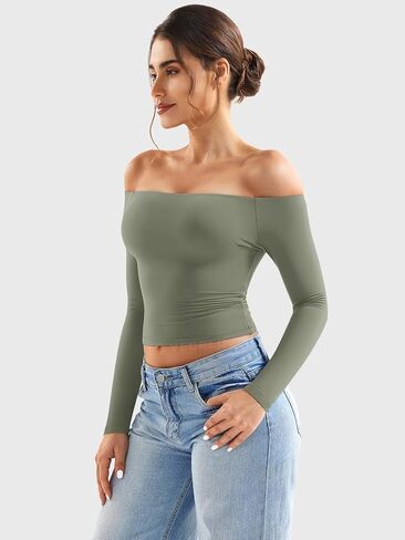 Yeoreo Sophie Women Off Trough Long Sleeve Dorts مزدوجة مبطنة أساسية أساسية y2k الخروج من قمم in Saudi Arabia