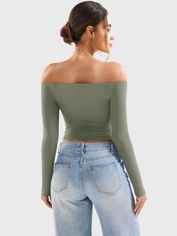 Yeoreo Sophie Women Off Trough Long Sleeve Dorts مزدوجة مبطنة أساسية أساسية y2k الخروج من قمم in Saudi Arabia
