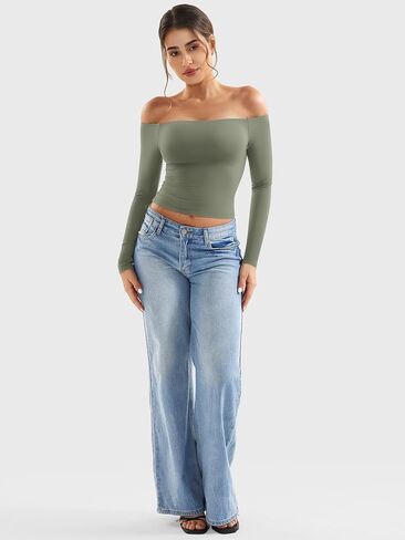 Yeoreo Sophie Women Off Trough Long Sleeve Dorts مزدوجة مبطنة أساسية أساسية y2k الخروج من قمم in Saudi Arabia