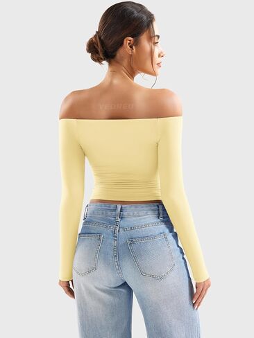 YEOREO Sophie Women Off Shoulder Long Sleeve Shirts Double Lined Basic Undershirt Y2K Going Out Tops in Kuwait