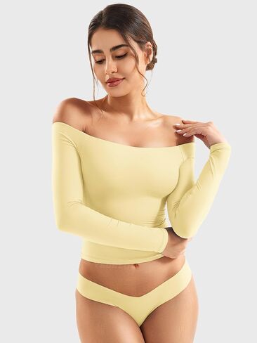 YEOREO Sophie Women Off Shoulder Long Sleeve Shirts Double Lined Basic Undershirt Y2K Going Out Tops in Kuwait