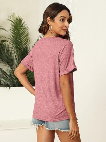 2PCS T Shirts Short Sleeve V Neck Tees Womens Fashion Tops Trendy Soft 2025 Casual Summer Spring Outfits Clothes in Kuwait