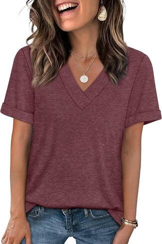WIHOLL Womens Summer Tops Short Sleeve Basic Casual V Deck T Shirts Trendy Fashion 2025 in Kuwait
