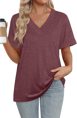 WIHOLL Womens Summer Tops Short Sleeve Basic Casual V Deck T Shirts Trendy Fashion 2025 in Kuwait