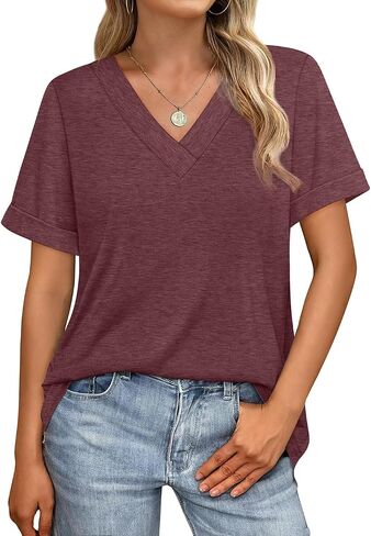 WIHOLL Womens Summer Tops Short Sleeve Basic Casual V Deck T Shirts Trendy Fashion 2025 in Kuwait