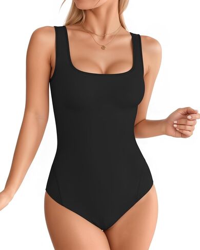 MANOGPOP Double Lined Workout Tank Tops for Women Square Neck Sleeveless Fitted Gym Top Yoga Shirt Thong Sport Bodysuits in Saudi Arabia