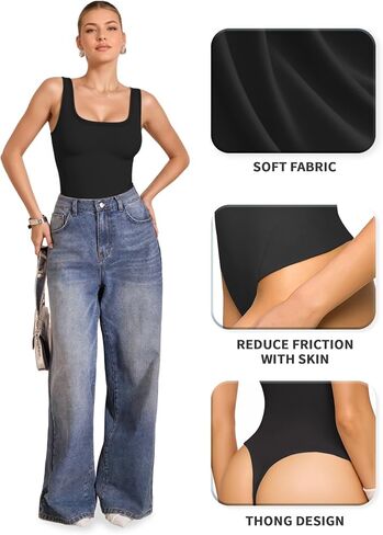 MANOGPOP Double Lined Workout Tank Tops for Women Square Neck Sleeveless Fitted Gym Top Yoga Shirt Thong Sport Bodysuits in Saudi Arabia