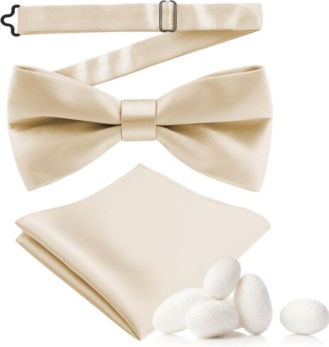 MANSPHIL Mens Silk Pretied Bow Tie and Pocket Square Set, 6A Grade 100% Mulberry Silk, Classic Soild Color, Gift Packed in Saudi Arabia