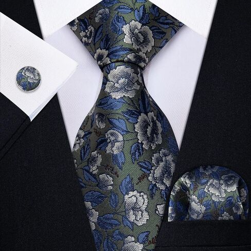 Silk Ties for Men Paisley Floral Striped Necktie and Pocket Square Cufflinks Tie Clip Set 4PC in Kuwait