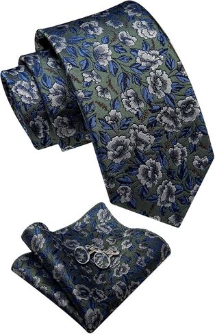 Silk Ties for Men Paisley Floral Striped Necktie and Pocket Square Cufflinks Tie Clip Set 4PC in Kuwait
