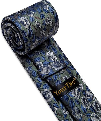 Silk Ties for Men Paisley Floral Striped Necktie and Pocket Square Cufflinks Tie Clip Set 4PC in Kuwait