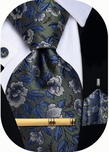 Silk Ties for Men Paisley Floral Striped Necktie and Pocket Square Cufflinks Tie Clip Set 4PC in Kuwait