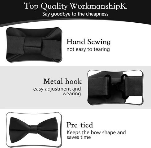 MANSPHIL Mens Silk Pretied Bow Tie and Pocket Square Set, 6A Grade 100% Mulberry Silk, Classic Soild Color, Gift Packed in Kuwait