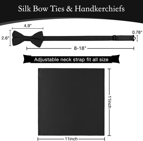 MANSPHIL Mens Silk Pretied Bow Tie and Pocket Square Set, 6A Grade 100% Mulberry Silk, Classic Soild Color, Gift Packed in Kuwait