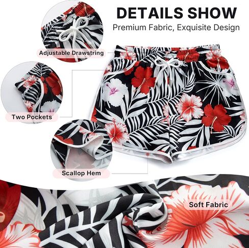 Women's Drawstring Board Shorts Floral Beach Swimming Shorts Summer Sports Swim Trunks Swimsuit Bottoms with Pockets in Saudi Arabia