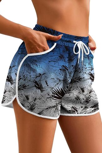 Women's Drawstring Board Shorts Floral Beach Swimming Shorts Summer Sports Swim Trunks Swimsuit Bottoms with Pockets in Kuwait