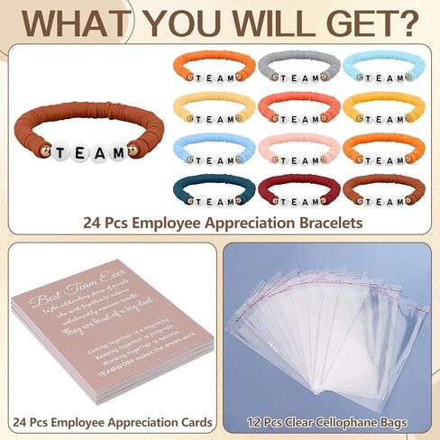24 Set Team Appreciation Bracelets Gifts Inspirational Beaded Bracelets Bulk Adjustable Wish Motivational Friendship Bracelets with Thank You Cards Bags for Employee Staff Team Prizes in Kuwait
