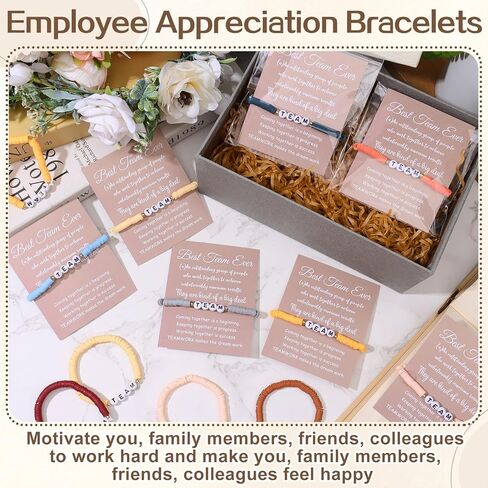 24 Set Team Appreciation Bracelets Gifts Inspirational Beaded Bracelets Bulk Adjustable Wish Motivational Friendship Bracelets with Thank You Cards Bags for Employee Staff Team Prizes in Kuwait