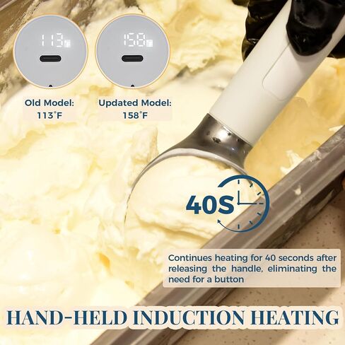 Heated Ice Cream Scoop, USB Rechargeable Electric Scooper with LED Display, Heats to 158°F for Hard Ice Cream, Easy for Seniors & Kids, IP67 Waterproof – White in Saudi Arabia