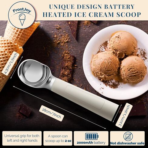 Heated Ice Cream Scoop, USB Rechargeable Electric Scooper with LED Display, Heats to 158°F for Hard Ice Cream, Easy for Seniors & Kids, IP67 Waterproof – White in Saudi Arabia
