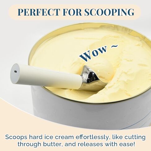 Heated Ice Cream Scoop, USB Rechargeable Electric Scooper with LED Display, Heats to 158°F for Hard Ice Cream, Easy for Seniors & Kids, IP67 Waterproof – White in Saudi Arabia