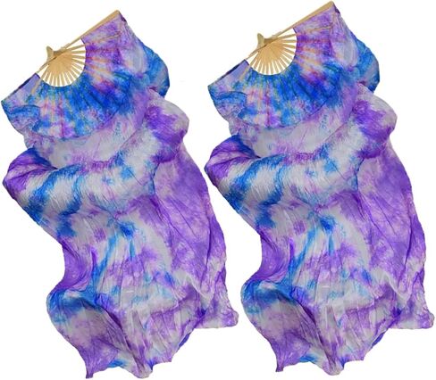 Belly Dance Silk Veil Fans Women Real Silk Belly Dance Fan Veil Silk Belly Dance Bamboo Fans Long Tie-Dyed Dance Fans 1.8 Meter/ 5.91 ft in Saudi Arabia