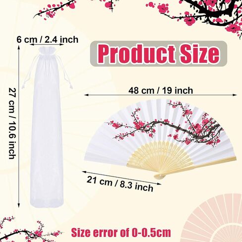 ROOWEST 50 PCS Cherry Blossom Hand Fans Chinoiserie Tavor Kit قابلة للطي المعجبين اليابانيين اليابانيين المعجبين بالورق مع مروحة أورجانية مع Bag Summer Party Supplies Gerdal Dame Homps للضيوف in Kuwait