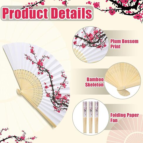 ROOWEST 50 PCS Cherry Blossom Hand Fans Chinoiserie Tavor Kit قابلة للطي المعجبين اليابانيين اليابانيين المعجبين بالورق مع مروحة أورجانية مع Bag Summer Party Supplies Gerdal Dame Homps للضيوف in Kuwait
