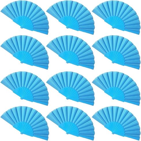 Gionforsy 12pcs Clap Fan Fabric Folding Fan Chinese Tai Chi Fan Set Decorative Folding Hand Fan for Festival Dance Party (Lake Blue) in Saudi Arabia