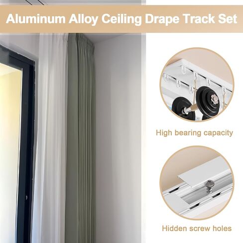 98.4"L Double Row Curtain Tracks, Heavy Duty Drop Curtain Rails, Aluminum Alloy Ceiling Drape Track Set, for Living Room Bedroom Hospital, White in Saudi Arabia
