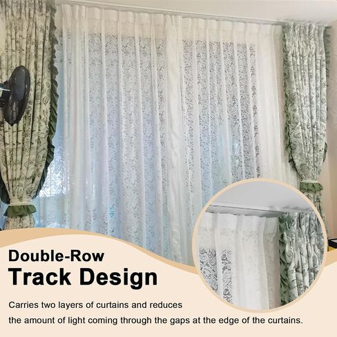 98.4"L Double Row Curtain Tracks, Heavy Duty Drop Curtain Rails, Aluminum Alloy Ceiling Drape Track Set, for Living Room Bedroom Hospital, White in Saudi Arabia